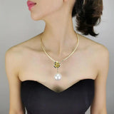Vintage Flowers Necklace Torques Collar Choker with Pearl Pendants