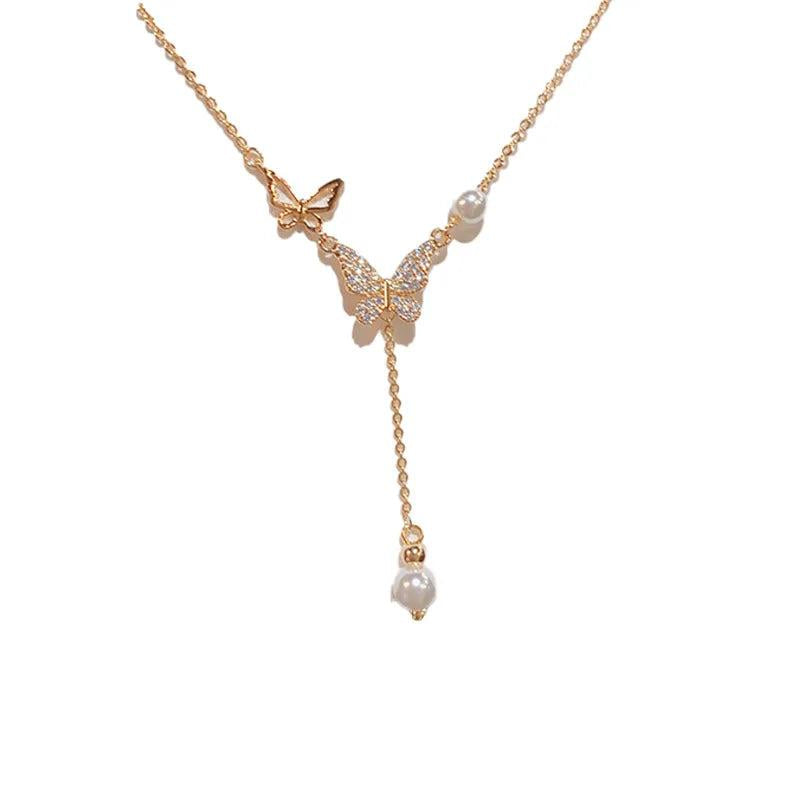 Zircon Butterfly Pearl Necklace for Women