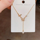 Zircon Butterfly Pearl Necklace for Women