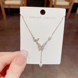 Zircon Butterfly Pearl Necklace for Women