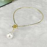 Metal Flower Pearl Choker Necklace Long Jewelry
