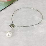 Metal Flower Pearl Choker Necklace Long Jewelry