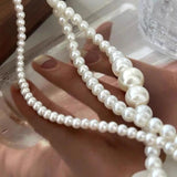 Multilayer Pearl Choker Necklace Clavicle Chain Wedding Christmas Gift