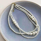 Multilayer Pearl Choker Necklace Clavicle Chain Wedding Christmas Gift