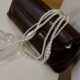 Multilayer Pearl Choker Necklace Clavicle Chain Wedding Christmas Gift