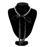 Feminine Pearl Choker Necklace with Ribbon Strap