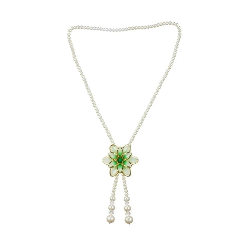 Flower Pearl Tassel Pendant Necklace Chain Colorful Beaded Clavicle Jewelry