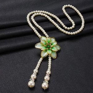 Flower Pearl Tassel Pendant Necklace Chain Colorful Beaded Clavicle Jewelry