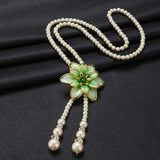 Flower Pearl Tassel Pendant Necklace Chain Colorful Beaded Clavicle Jewelry