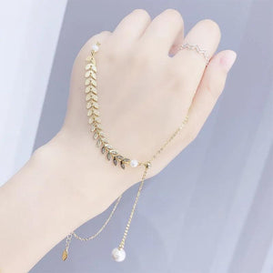 Pearl Wheat Leaf Necklace for Women, Elegant Collarbone Chain Jewelry