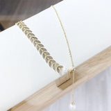 Pearl Wheat Leaf Necklace for Women, Elegant Collarbone Chain Jewelry