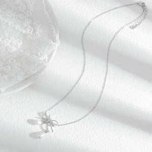 Baroque Pearl Necklace with Zircon Bow Collarbone Chain