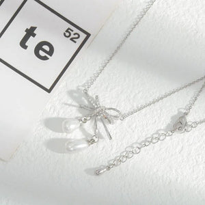 Baroque Pearl Necklace with Zircon Bow Collarbone Chain