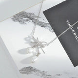 Baroque Pearl Necklace with Zircon Bow Collarbone Chain