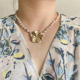 Flower Charm Pearl Strand Necklace for Women