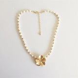 Flower Charm Pearl Strand Necklace for Women