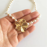 Flower Charm Pearl Strand Necklace for Women