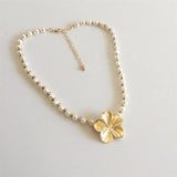 Flower Charm Pearl Strand Necklace for Women