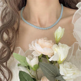 AOMU Pink Green Gradient Pearl Crystal Multi-layer Beads Necklace