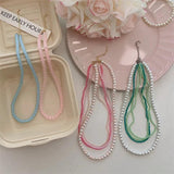 AOMU Pink Green Gradient Pearl Crystal Multi-layer Beads Necklace