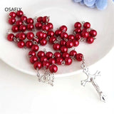 Glass Pearl Beads Cross Necklace
