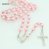 Glass Pearl Beads Cross Necklace