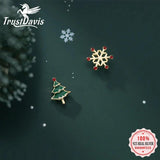 TrustDavis 925 Silver Asymmetric Snowflake Christmas Tree Stud Earring For Women