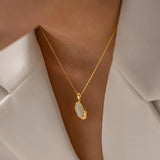 18K Plated Stainless Steel Cat Eye Opal Pendant Necklace