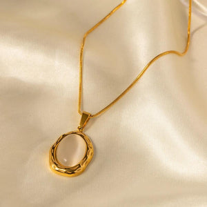 18K Plated Stainless Steel Cat Eye Opal Pendant Necklace