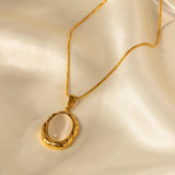 18K Plated Stainless Steel Cat Eye Opal Pendant Necklace
