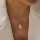 18K Plated Stainless Steel Cat Eye Opal Pendant Necklace