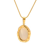 18K Plated Stainless Steel Cat Eye Opal Pendant Necklace