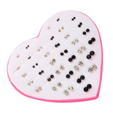 36 Pairs Colorful Crystal Stud Earrings Set in Heart-Shaped Box