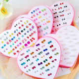 36 Pairs Colorful Crystal Stud Earrings Set in Heart-Shaped Box