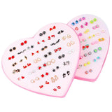 36 Pairs Colorful Crystal Stud Earrings Set in Heart-Shaped Box