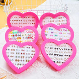 36 Pairs Colorful Crystal Stud Earrings Set in Heart-Shaped Box