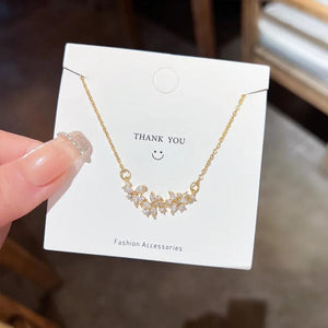 Stainless Steel Flower Petals Pendant Necklace with Zirconia Choker