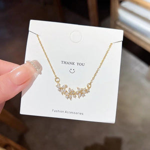 Stainless Steel Flower Petals Pendant Necklace with Zirconia Choker