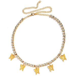 Caraquet Butterfly Choker Necklace Silver Bling Rhinestone Jewelry