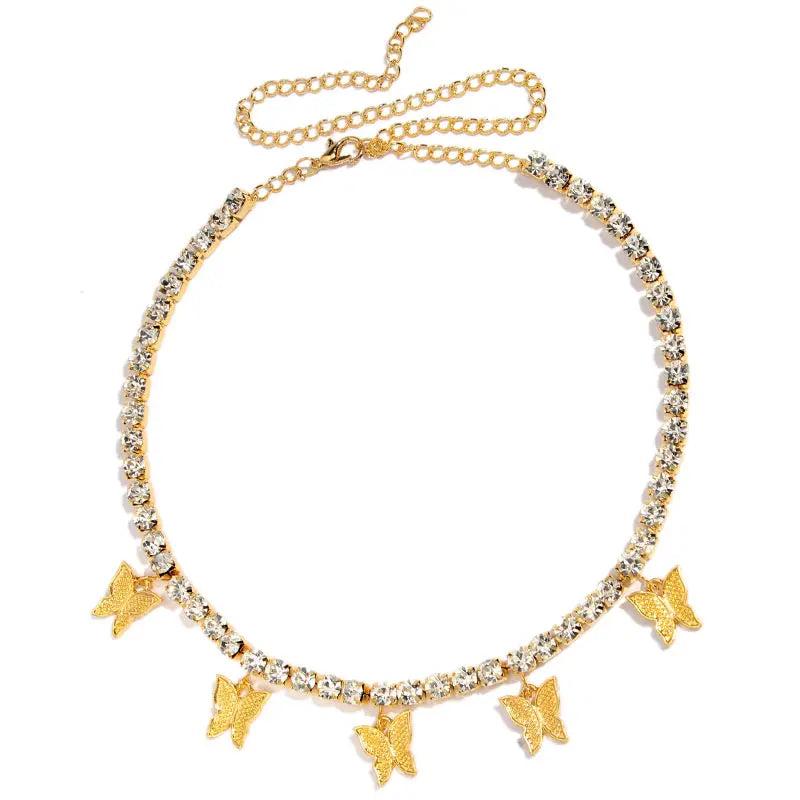 Caraquet Butterfly Choker Necklace Silver Bling Rhinestone Jewelry