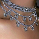 Caraquet Butterfly Choker Necklace Silver Bling Rhinestone Jewelry