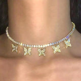 Caraquet Butterfly Choker Necklace Silver Bling Rhinestone Jewelry