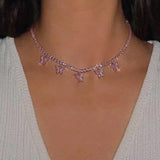 Caraquet Butterfly Choker Necklace Silver Bling Rhinestone Jewelry