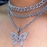 Caraquet Butterfly Choker Necklace Silver Bling Rhinestone Jewelry