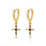 Colorful Zircon Cross Dangle Earrings Stainless Steel Crystal Drop Earring