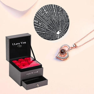 Love Zircon Necklace 100 Languages I Love You Pendant With 9 Roses