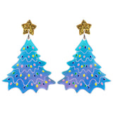 Christmas Tree Acrylic Earrings Xmas Glitter Star Drop Earring