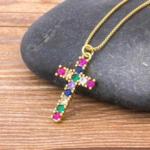Crystal Cross Pendant Necklace for Women Wedding Party