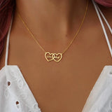 Personalized Two Name Necklace Heart Pendant Stainless Steel