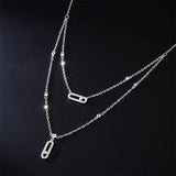 Double Layer Zircon Necklaces Woman Tag Shape Pendants Choker Necklace